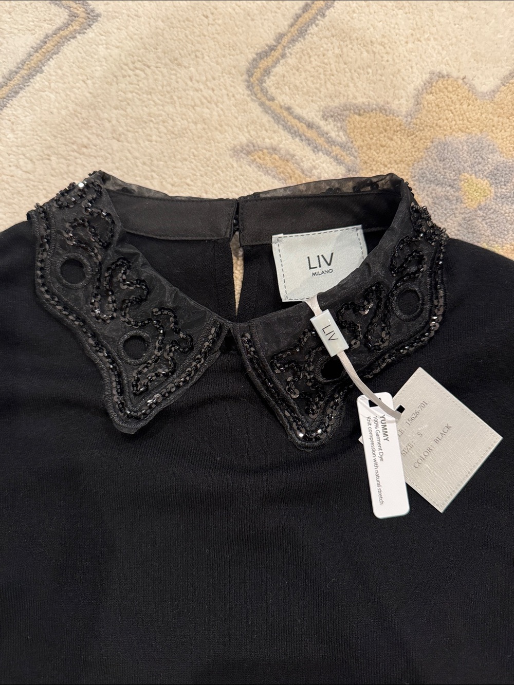 Milano Black Sweater with Embellished Peter Pan Collar - Picture 2 of 4